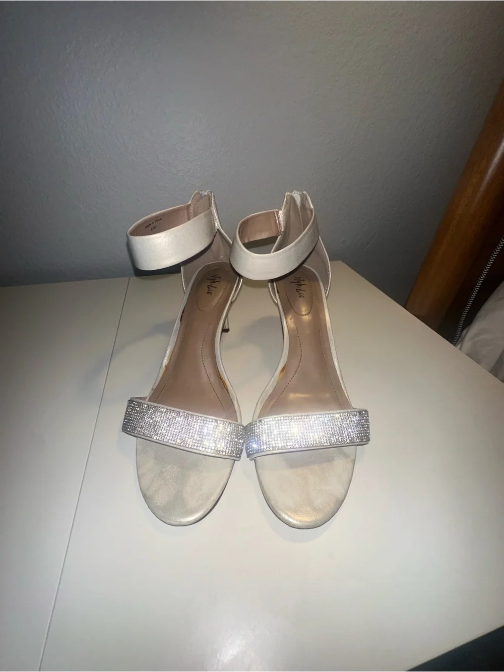 Style & Co. Champagne Ankle-Strap Heels with Crystal Toe Band
